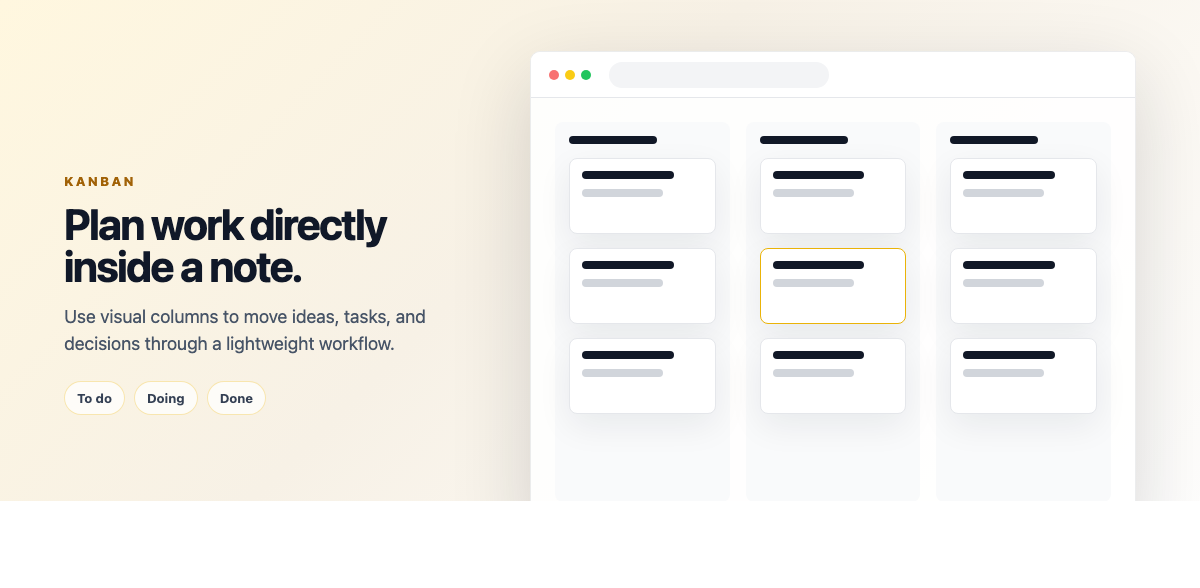 Kanban board for visual task management and organization