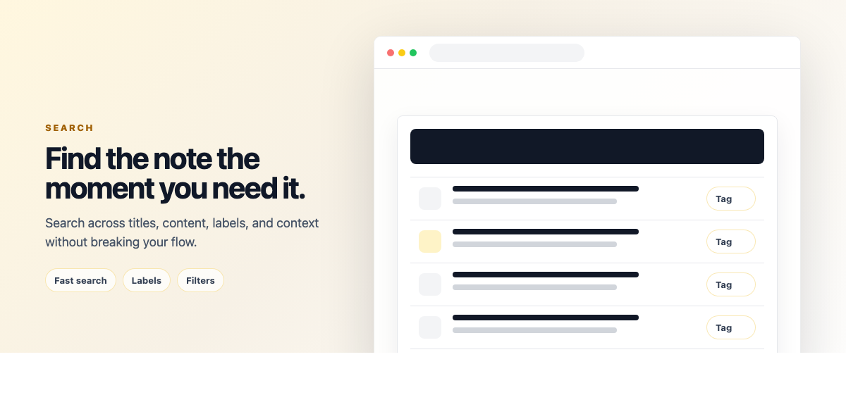 Find notes instantly with powerful search and intelligent tagging system
